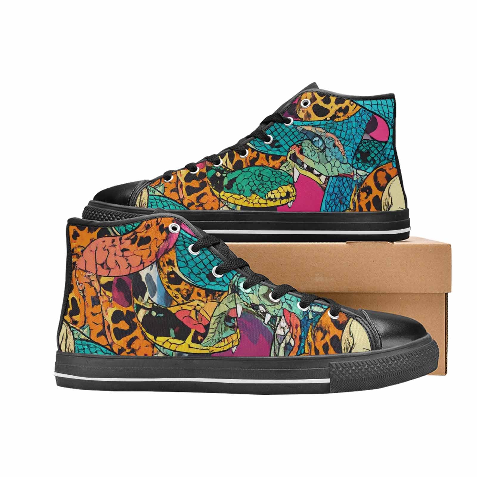 WOMEN'S Snake Print Skull High Top Canvas Dark Academia Custom Sneakers