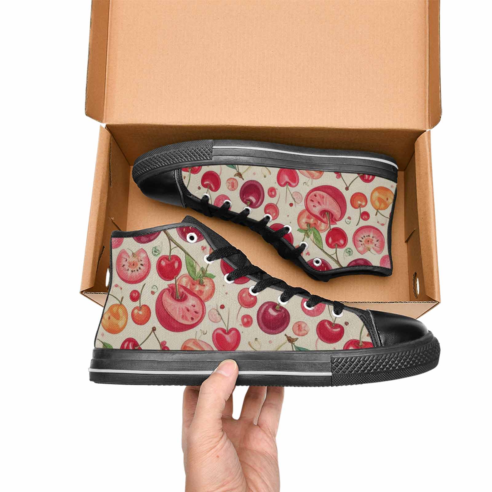 MEN'S Cherry Fruit Print High Top Canvas Y2K Custom Shoes