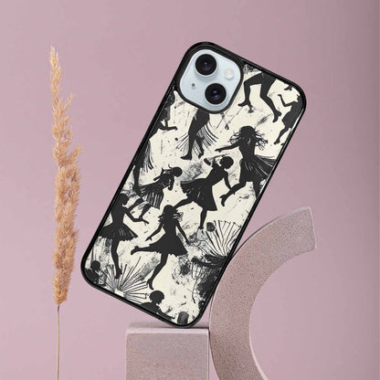 iPhone 15 Plus Case — Bold Dancing Figure Line Art Pattern, Custom Printed Phone Case