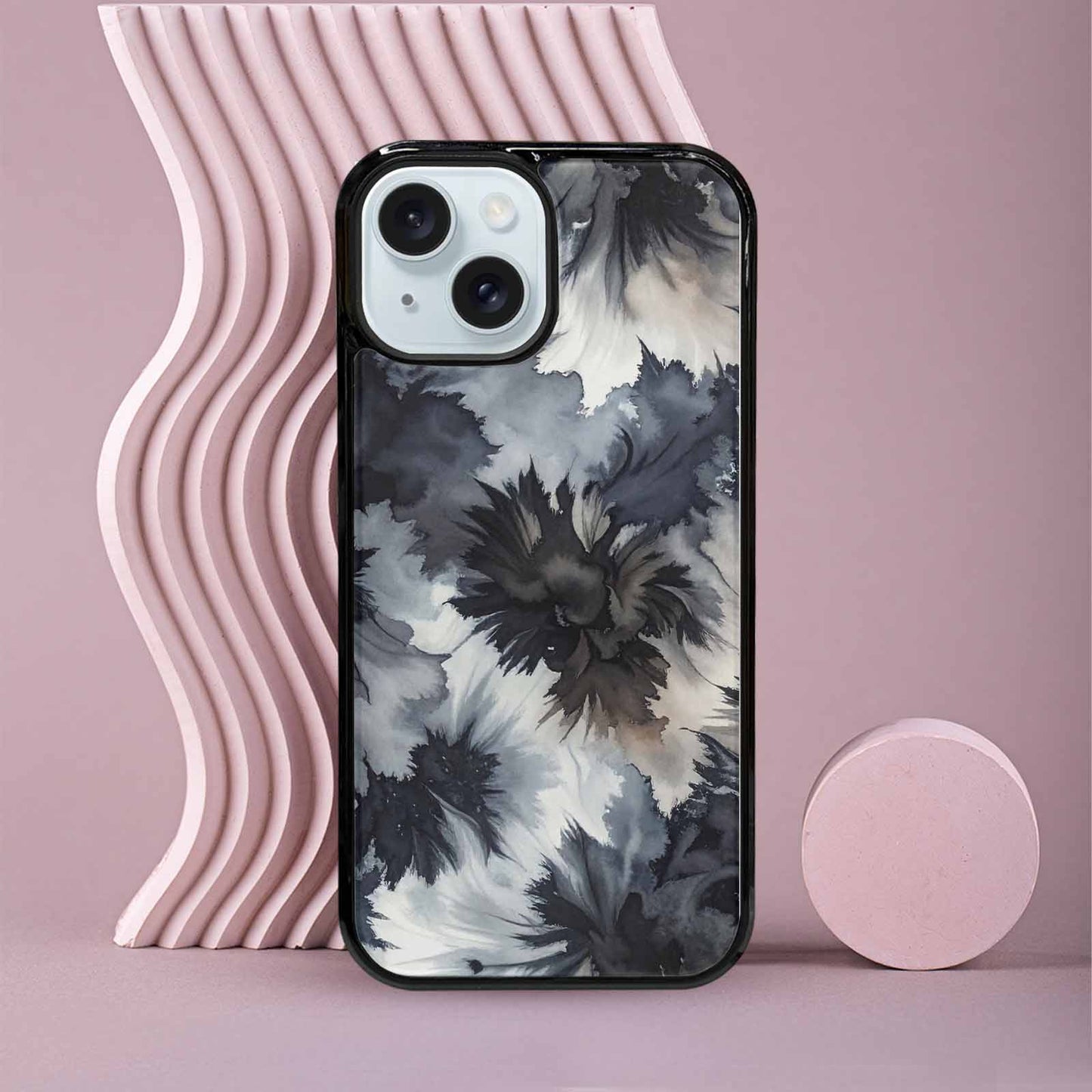 iPhone 15 Case — Tie Dye Black And Gray Blended, Custom Made Phone Cover