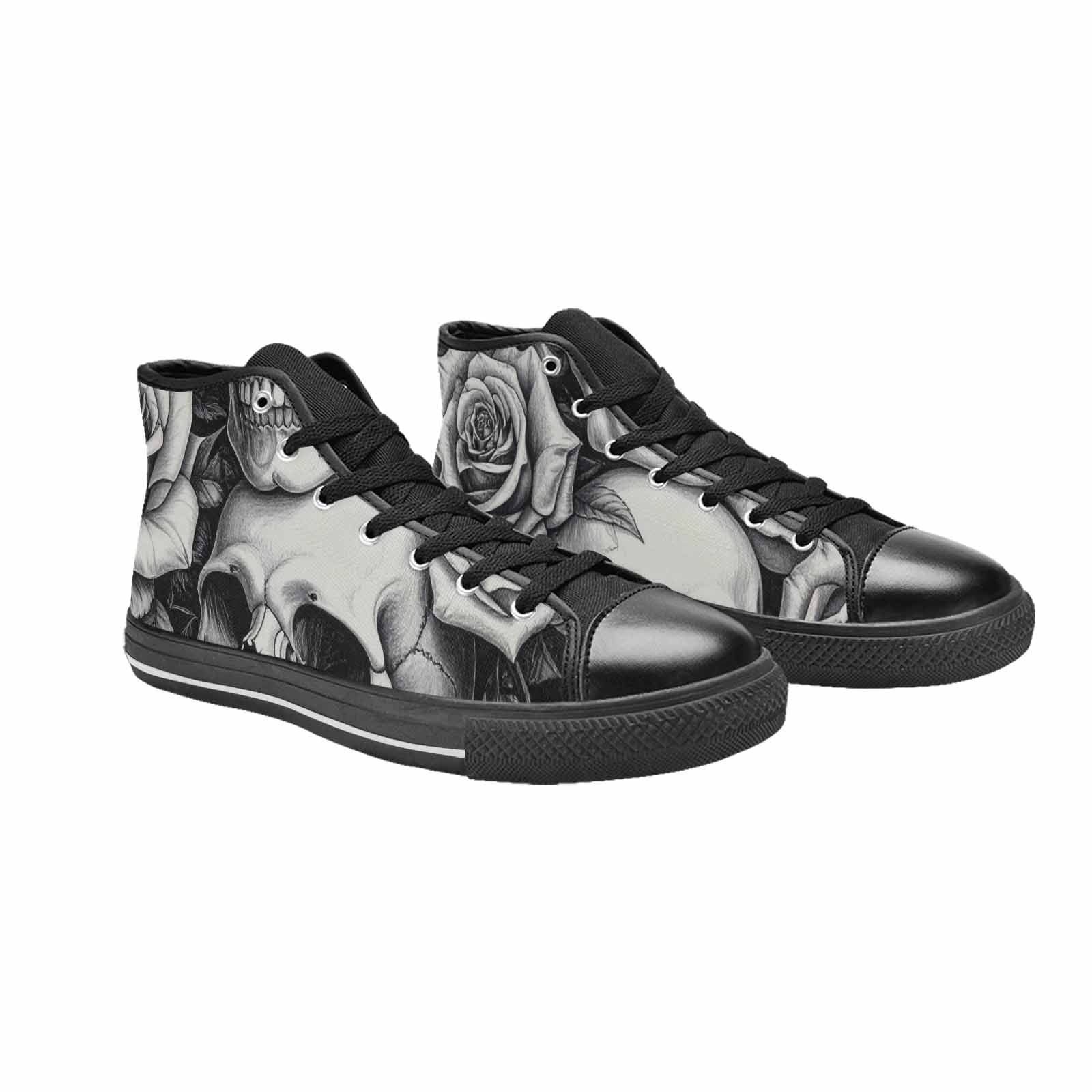WOMEN'S Skulls Roses Pen Ink High Top Canvas Neon Fantasy Custom Sneakers