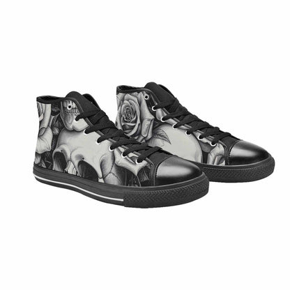 WOMEN'S Skulls Roses Pen Ink High Top Canvas Neon Fantasy Custom Sneakers