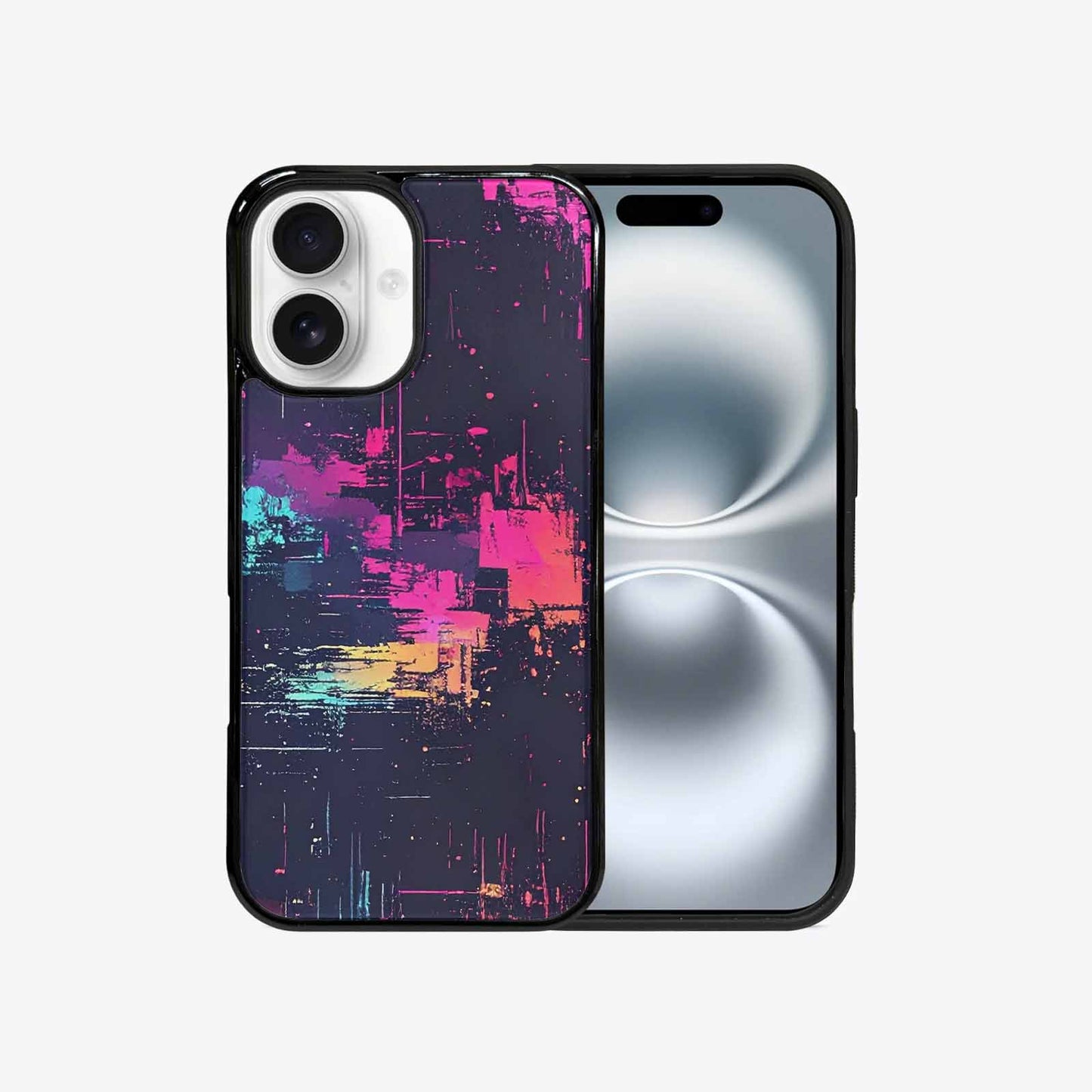 iPhone 16 Case — Glitch Dark Art Seamless Pattern Vibrant, Custom Printed Phone Case