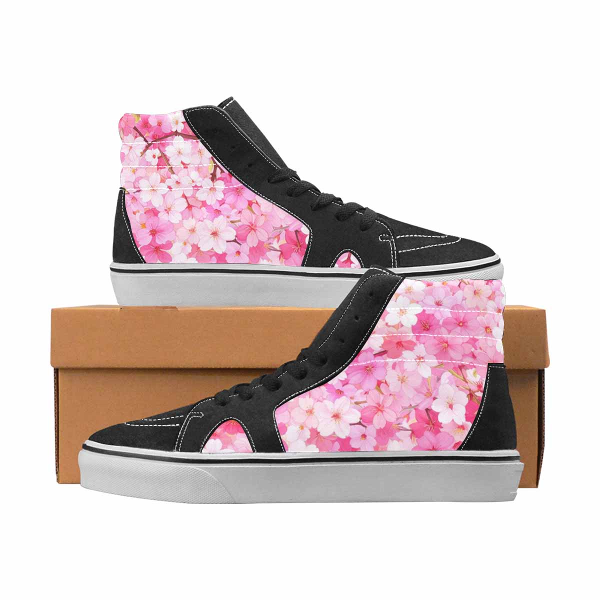 WOMEN'S Cherry Blossom High Top Canvas Boutique Cottagecore Custom Art Shoes