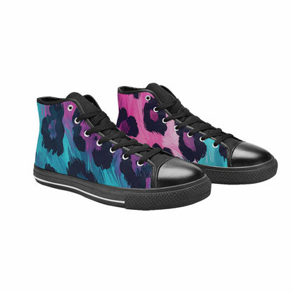 MEN'S Leopard Neon Pink Teal Airbrush High Top Canvas Cottagecore Custom Sneakers