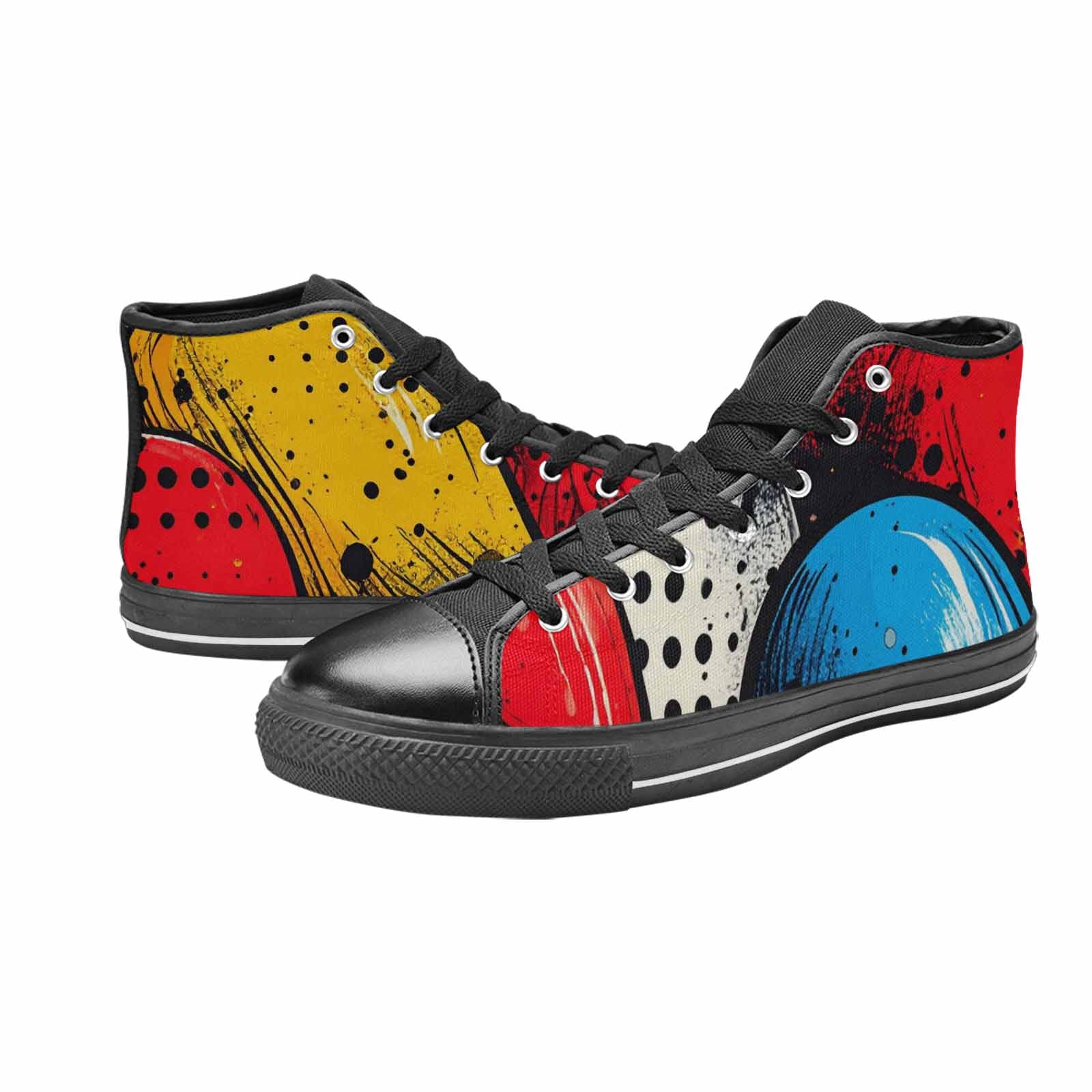WOMEN'S Comic Book Halftone High Top Canvas Dark Academia Custom Sneakers