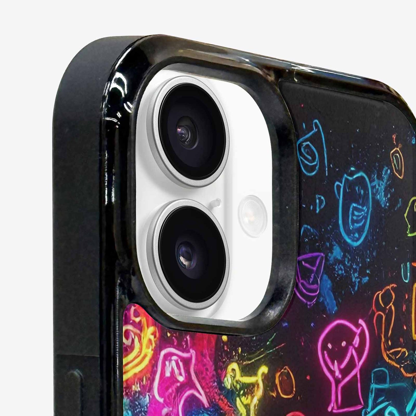 iPhone 16 Plus Case — Neon Glow Outline Icon Pattern Hundreds, Personalized Phone Case