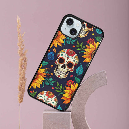 iPhone 15 Plus Case — Sunflowers Hundreds Of Skulls Art Seamless, Custom Made Phone Cover