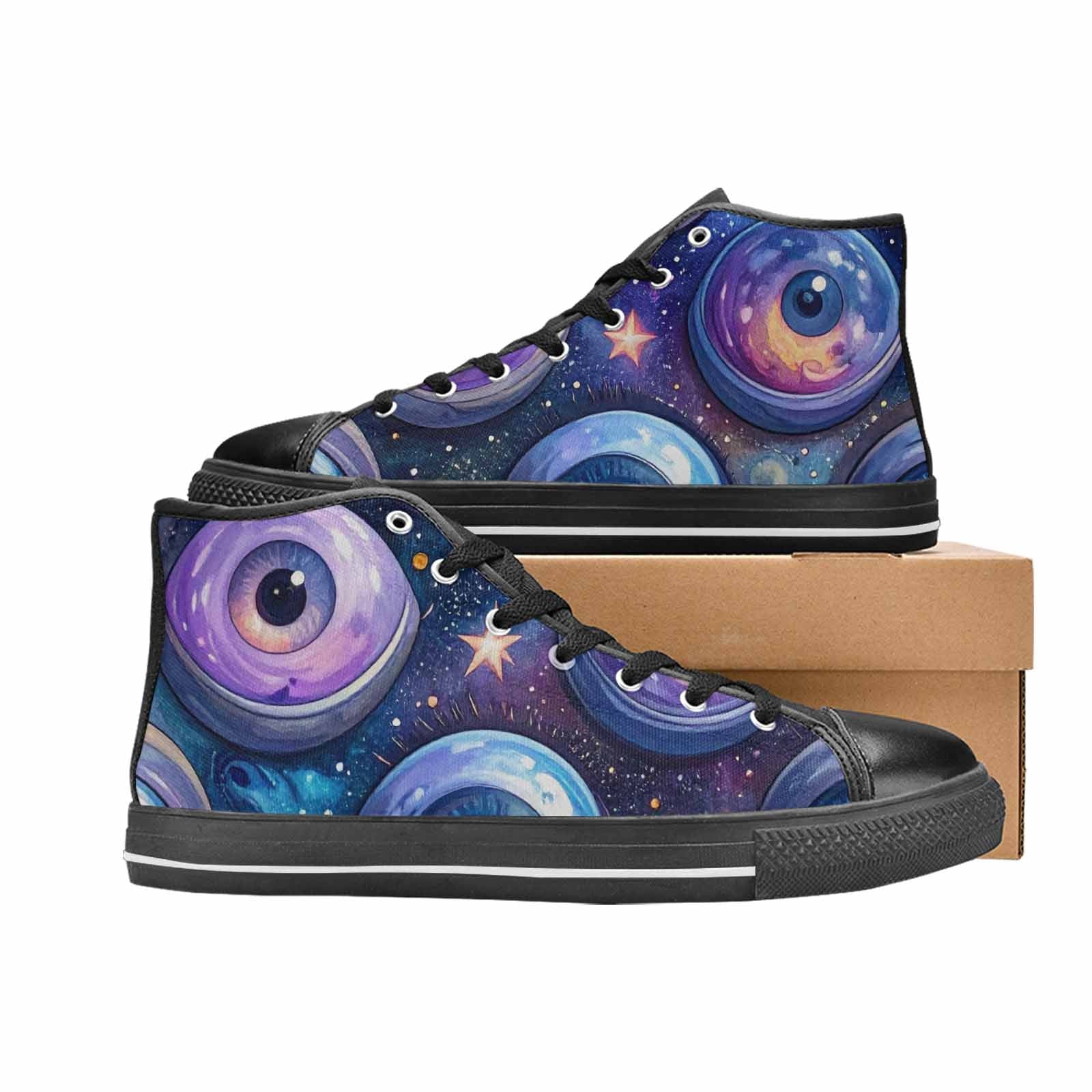WOMEN'S Cartoon Eyeballs Galaxy High Top Canvas Grunge Custom Shoes