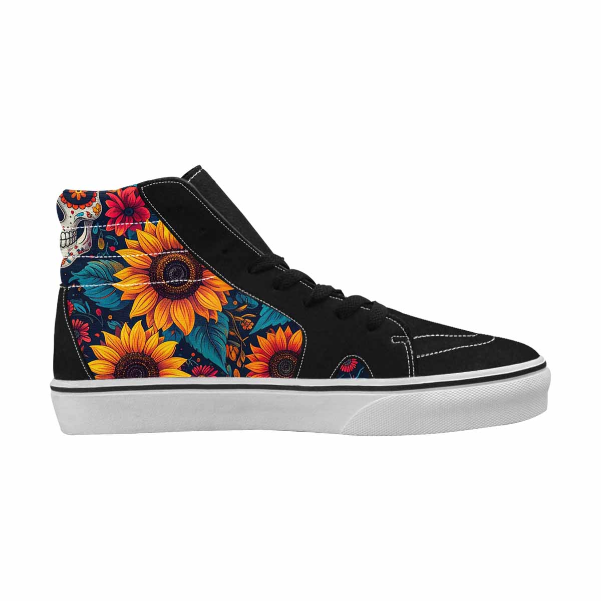WOMEN'S Sunflower Skulls Print High Top Canvas Wallpaper Art Sneakers