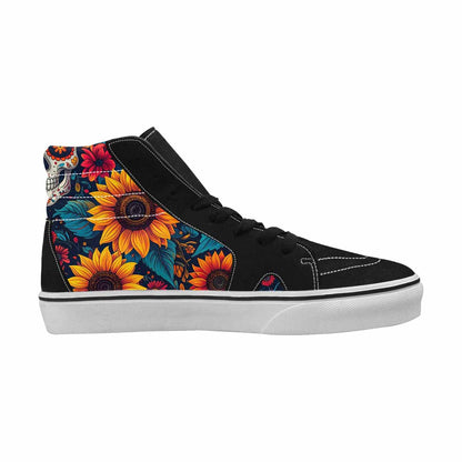 WOMEN'S Sunflower Skulls Print High Top Canvas Wallpaper Art Sneakers