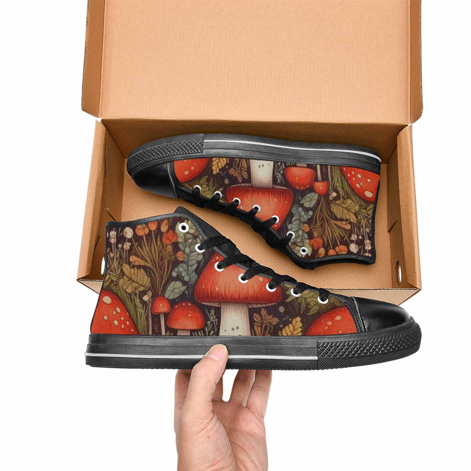 MEN'S Mushroom High Top Canvas Dark Academia Custom Sneakers