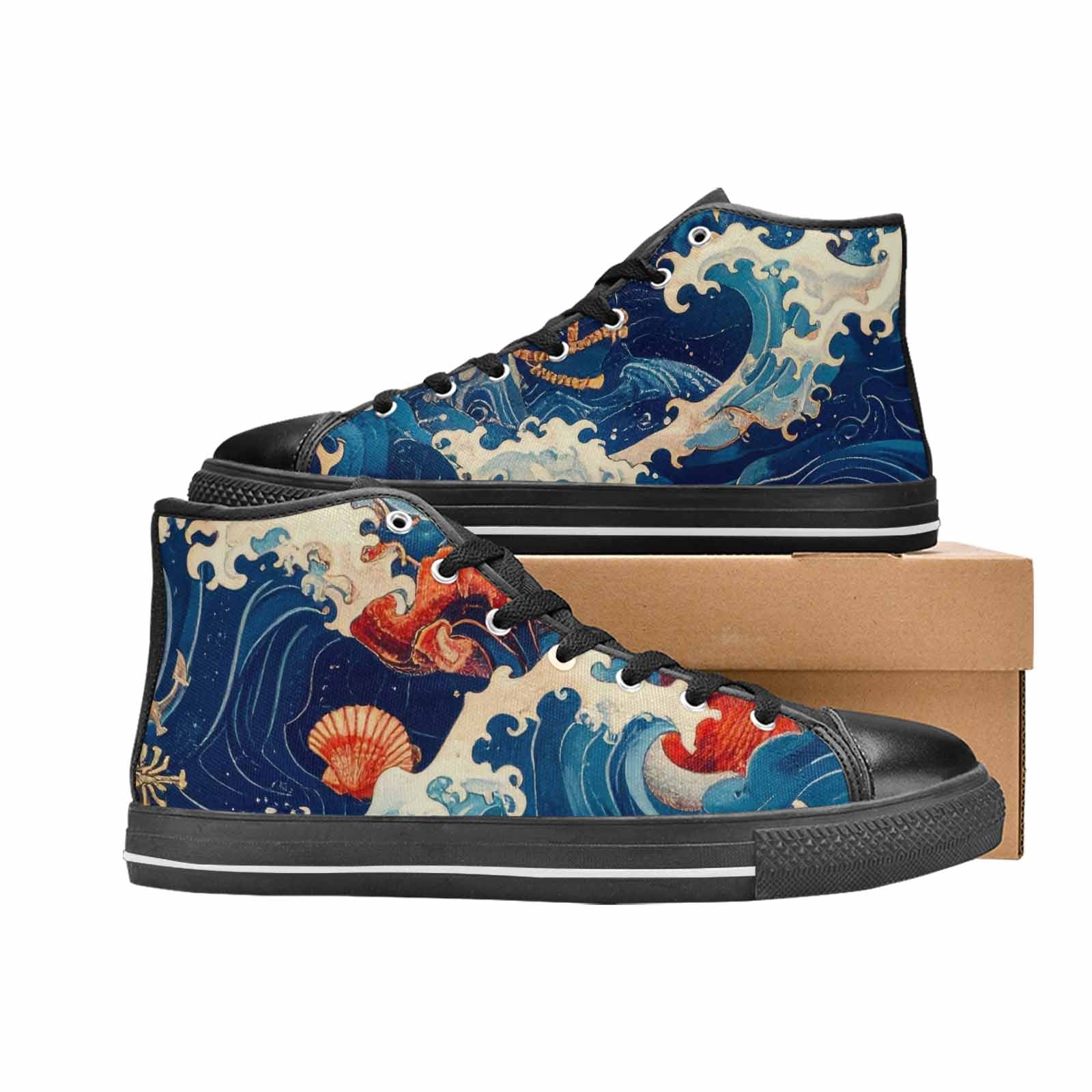 MEN'S Ocean Wave High Top Canvas Dark Academia Custom Shoes