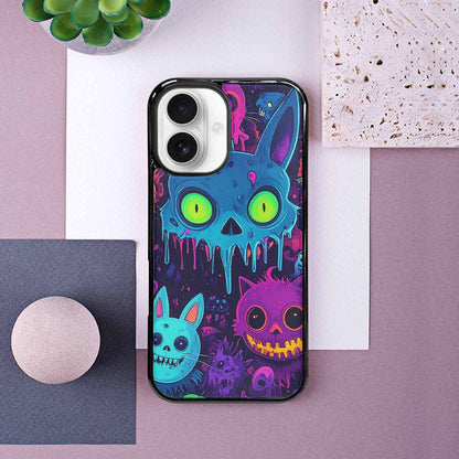 iPhone 16 Case — Mixed Toxic Glow Creature Pattern Hundreds, Custom Made Phone Cover