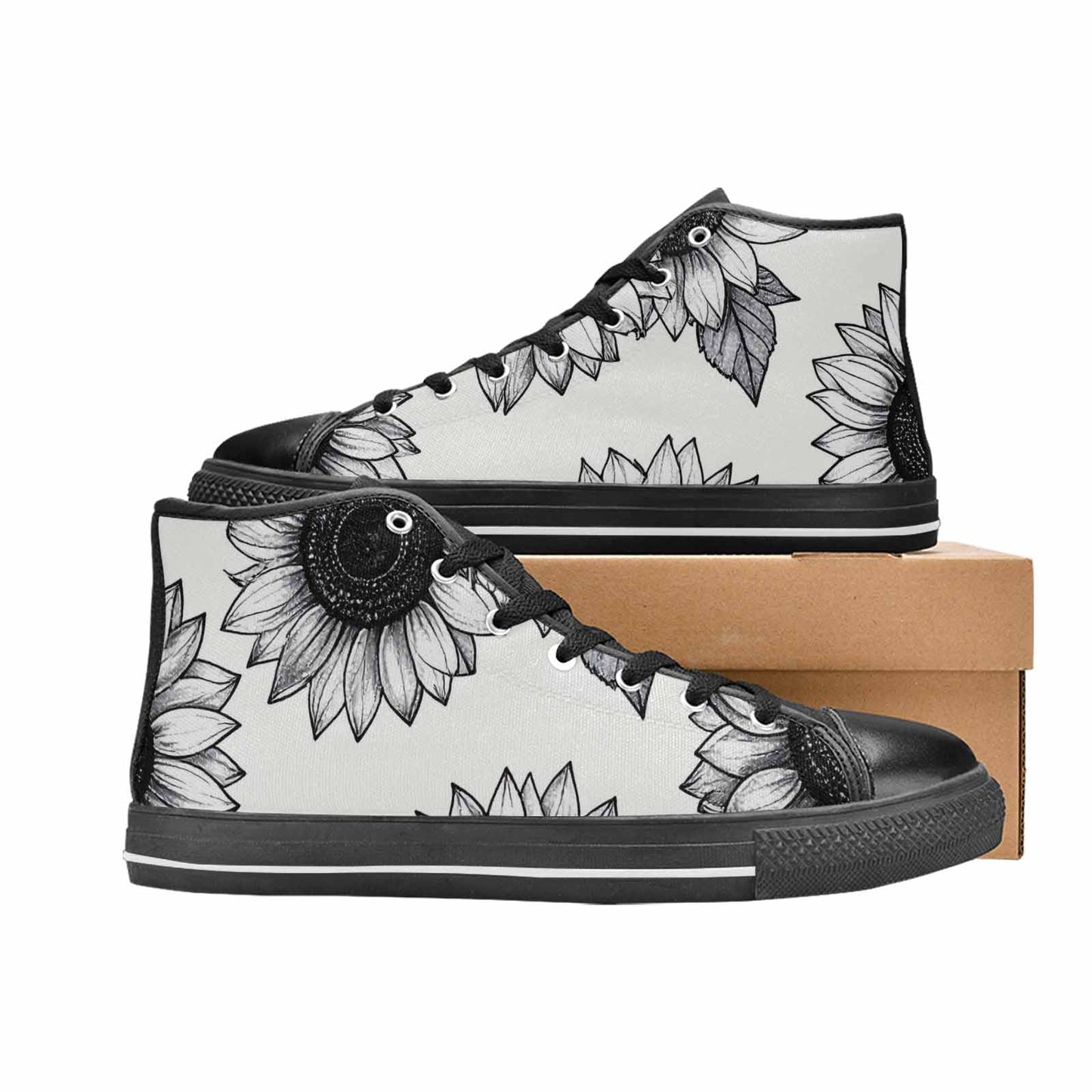WOMEN'S Minimalist Line Art Sunflower High Top Canvas Surreal Sneakers