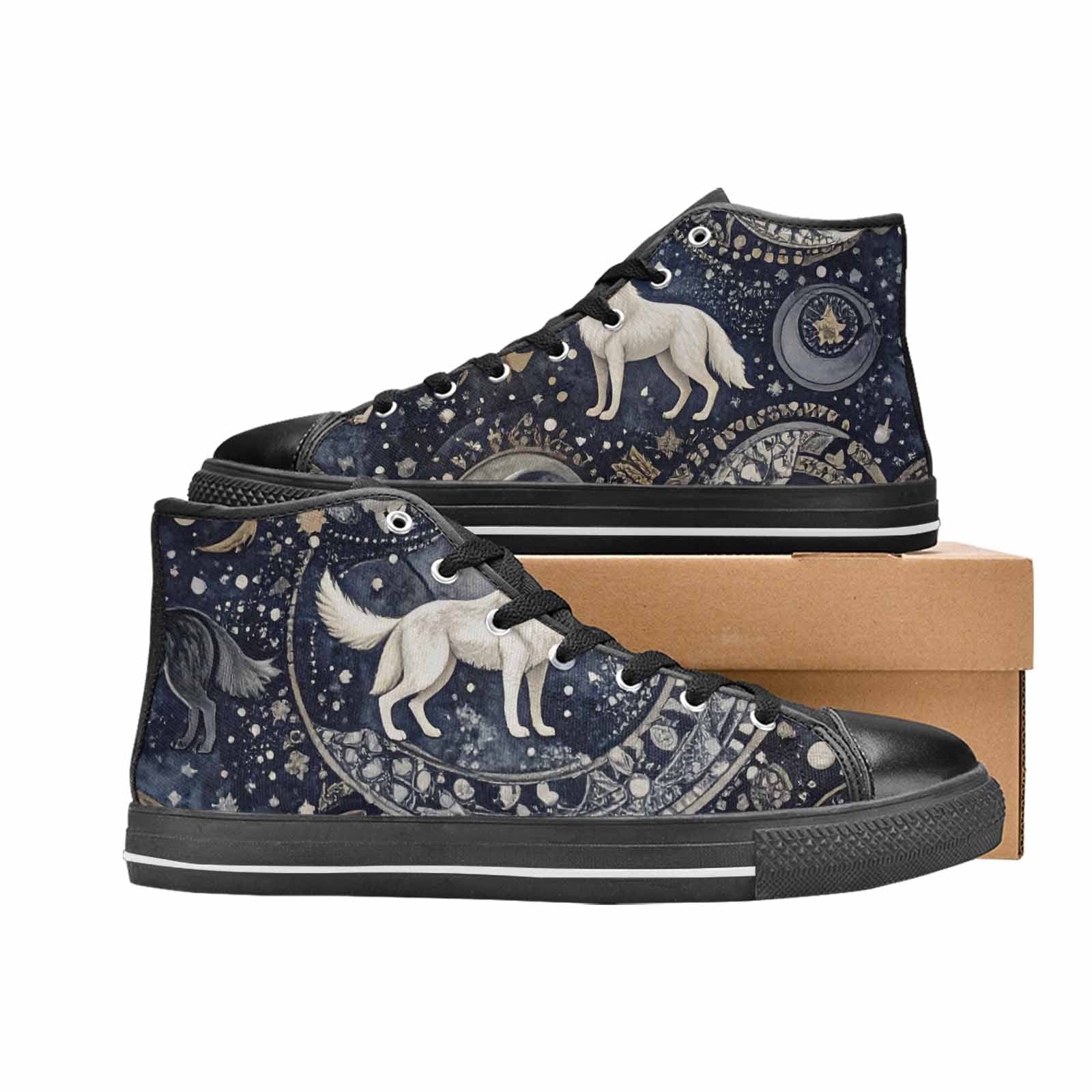 MEN'S Wolves Everywhere Collage High Top Canvas Vibrant Chaos Shoes
