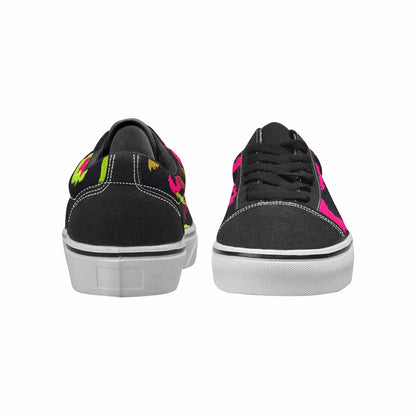 MEN'S Leopard Neon Rosette Black Canvas Lace-Up Wallpaper Art Custom Sneakers