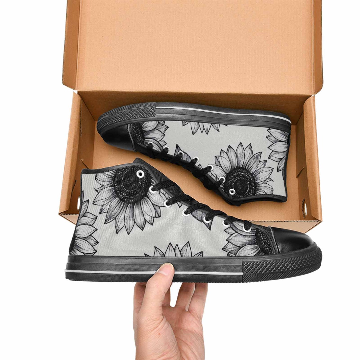 MEN'S Minimalist Line Art Sunflower High Top Canvas Cottagecore Shoes