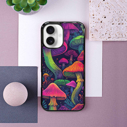 iPhone 16 Case — Mushroom Psychedelic Art Seamless Pattern Vibrant, Custom Art Phone Cover