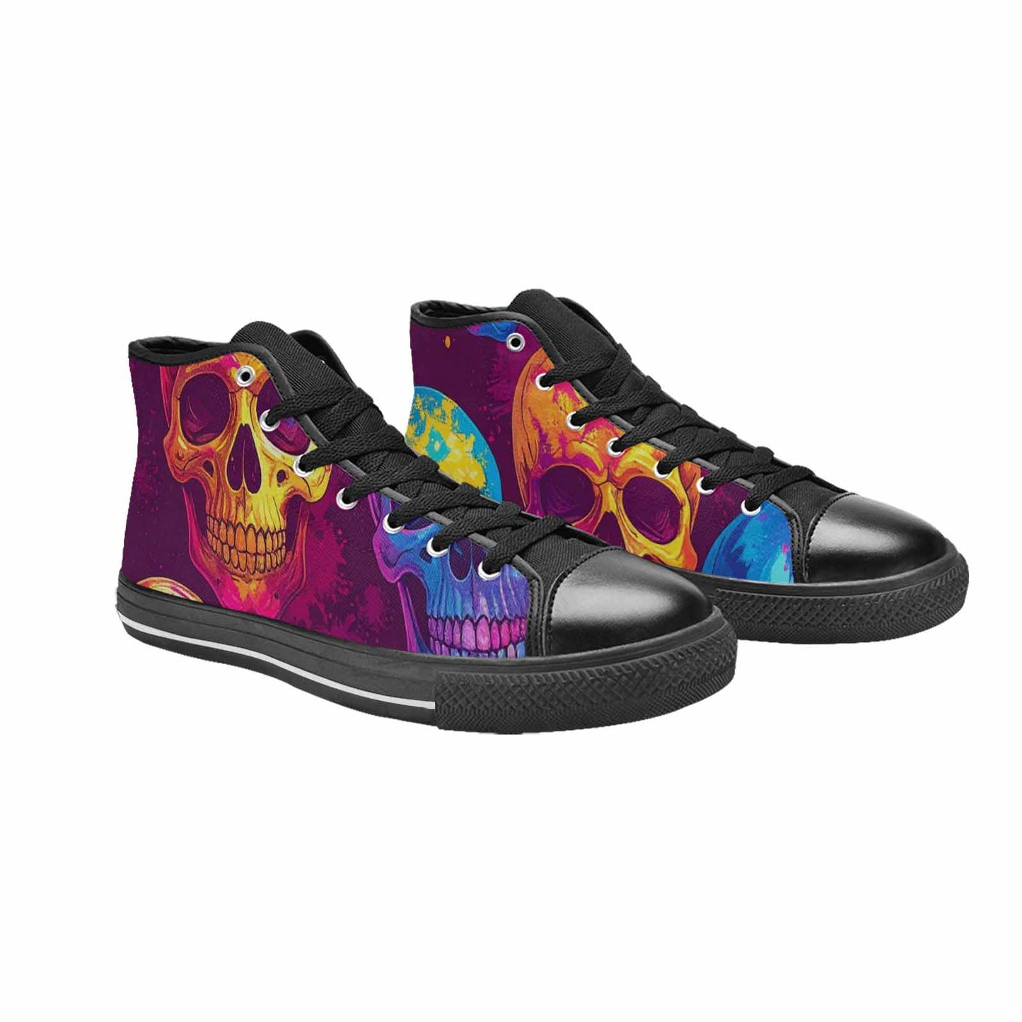 WOMEN'S Tie Dye Skulls Print High Top Canvas Neon Fantasy Sneakers