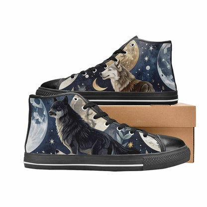 WOMEN'S Wolf Silhouette Moon High Top Canvas Dark Academia Custom Sneakers