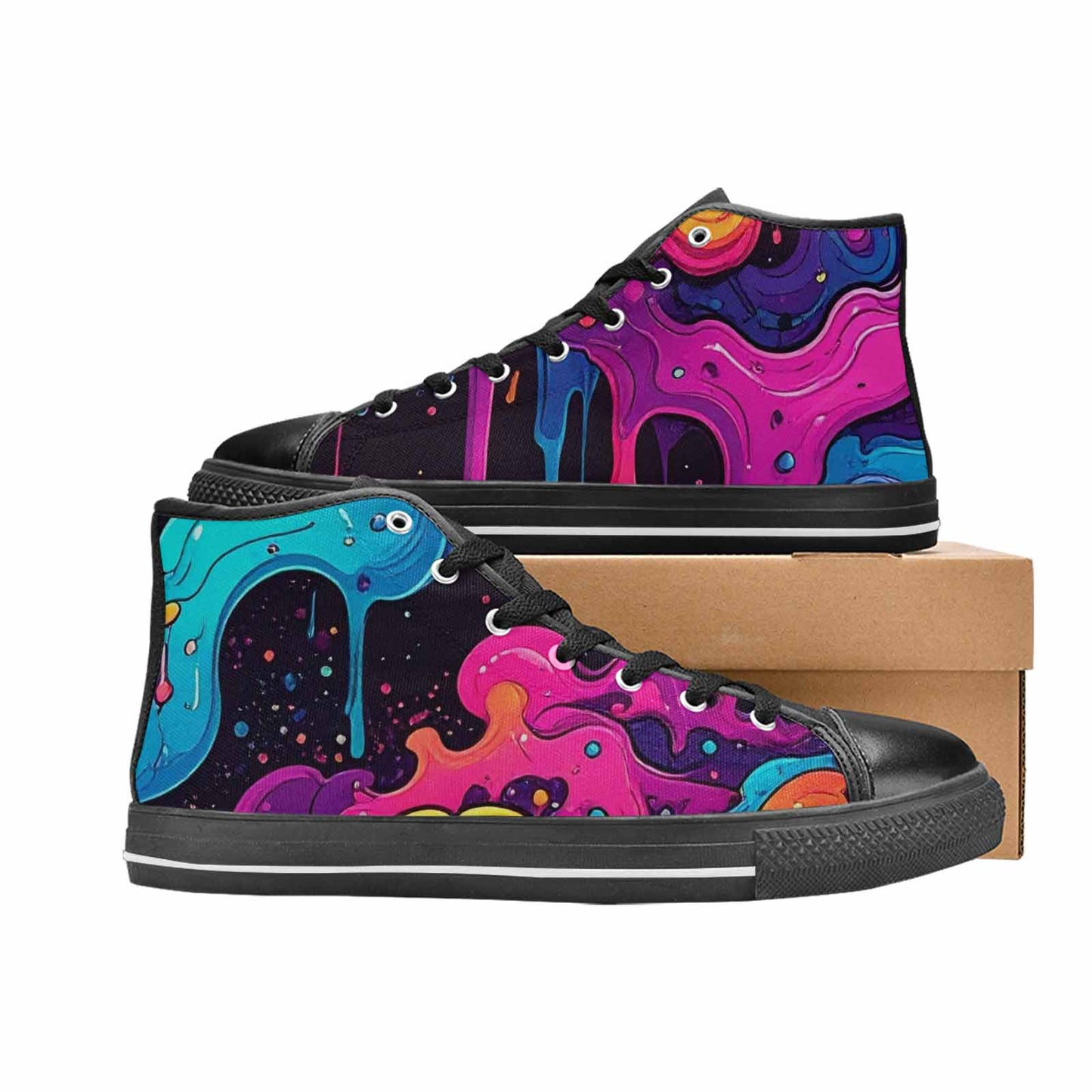 MEN'S Neon Drip Galaxy High Top Canvas Cottagecore Custom Sneakers