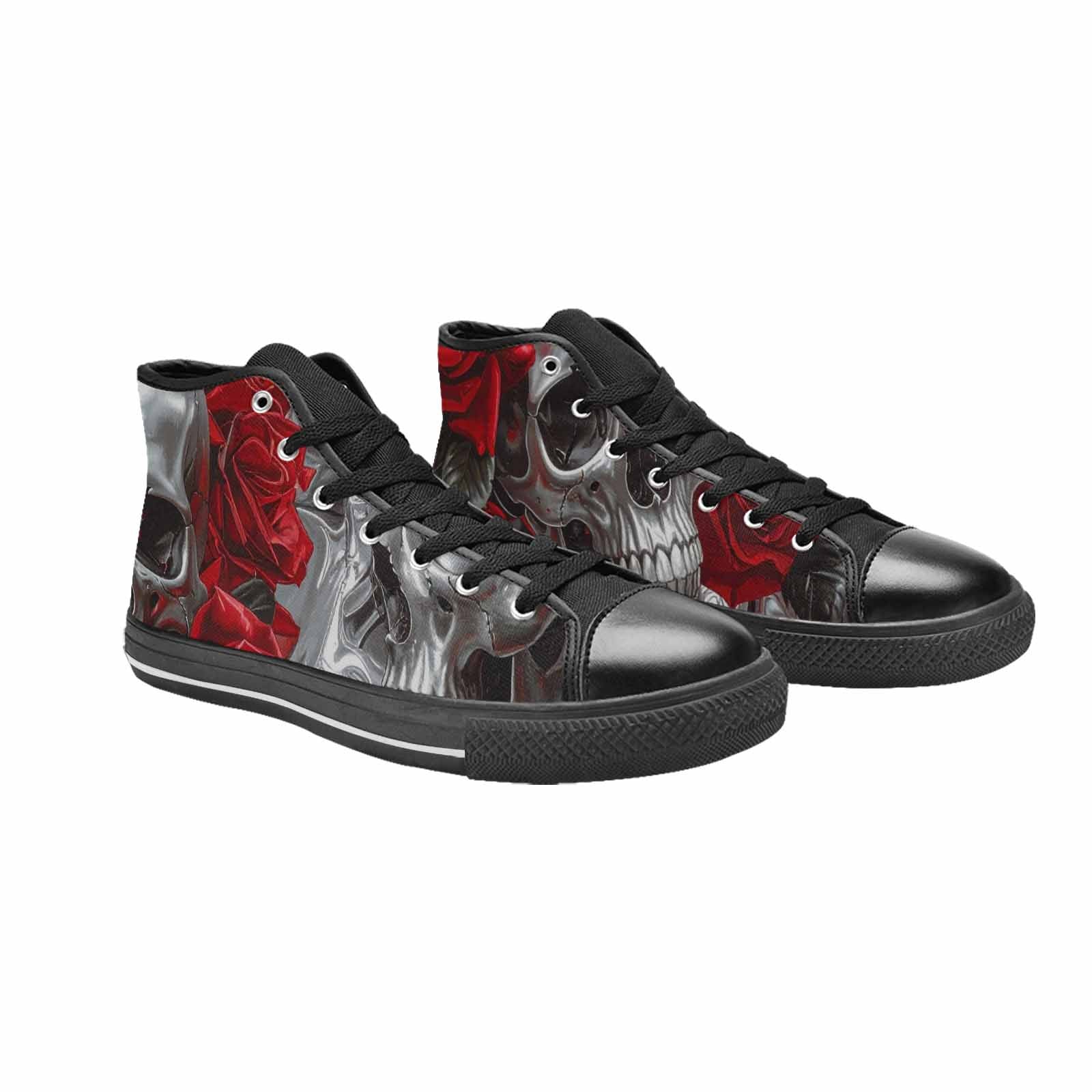 MEN'S Skulls Roses Chrome Airbrush High Top Canvas Wallpaper Art Custom Shoes