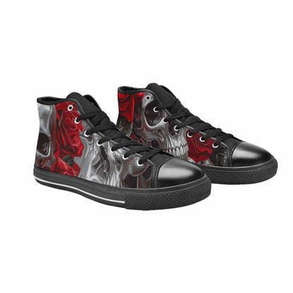 MEN'S Skulls Roses Chrome Airbrush High Top Canvas Wallpaper Art Custom Shoes