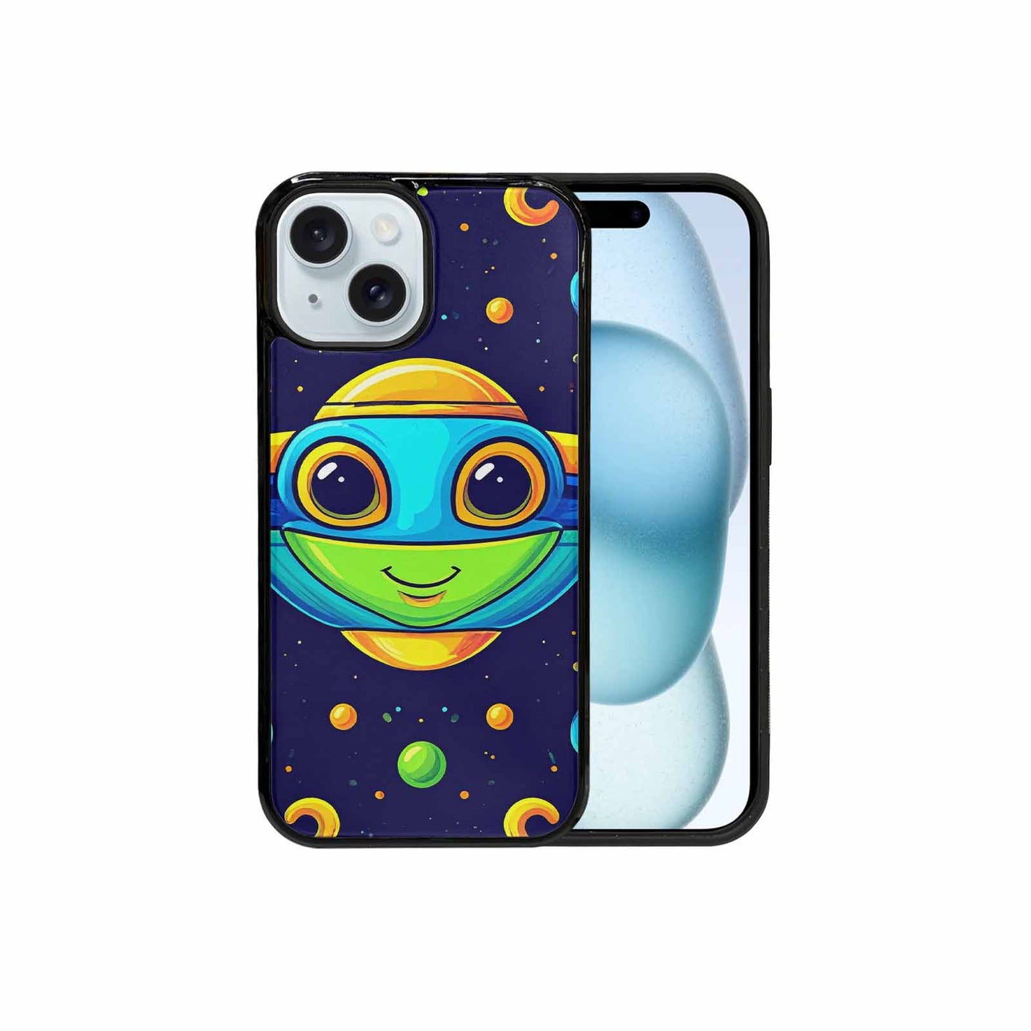 iPhone 15 Case — Alien Ufo Cartoon Art Pattern, Custom Printed Phone Case