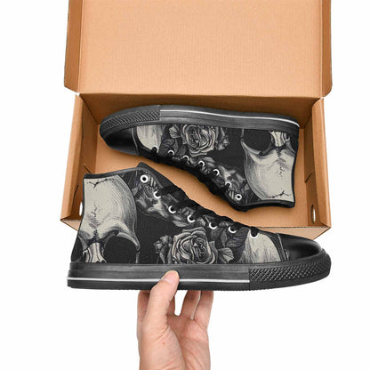 MEN'S Skulls Roses Black Ink Alt High Top Canvas Surreal Shoes