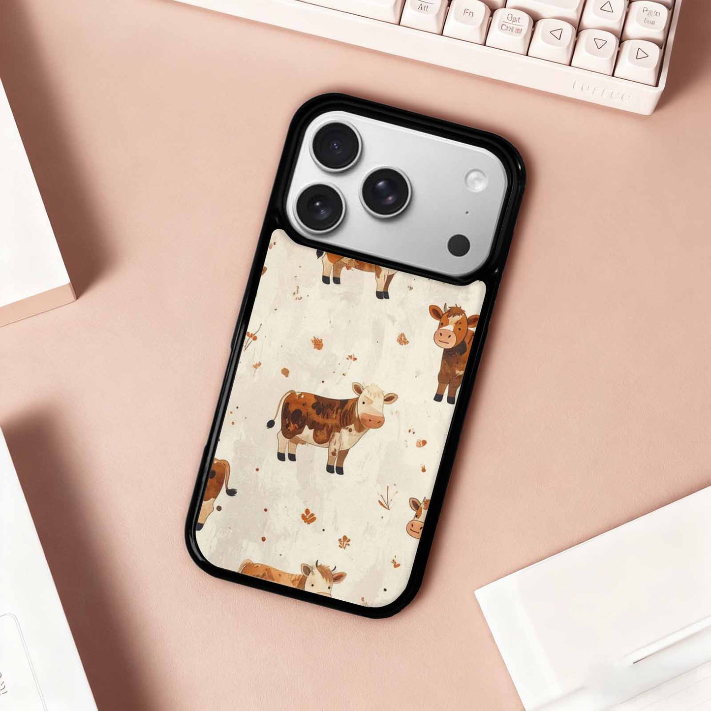 iPhone 17 Pro Case — Small Cow Animal Print Art Animal, Custom Printed Phone Case