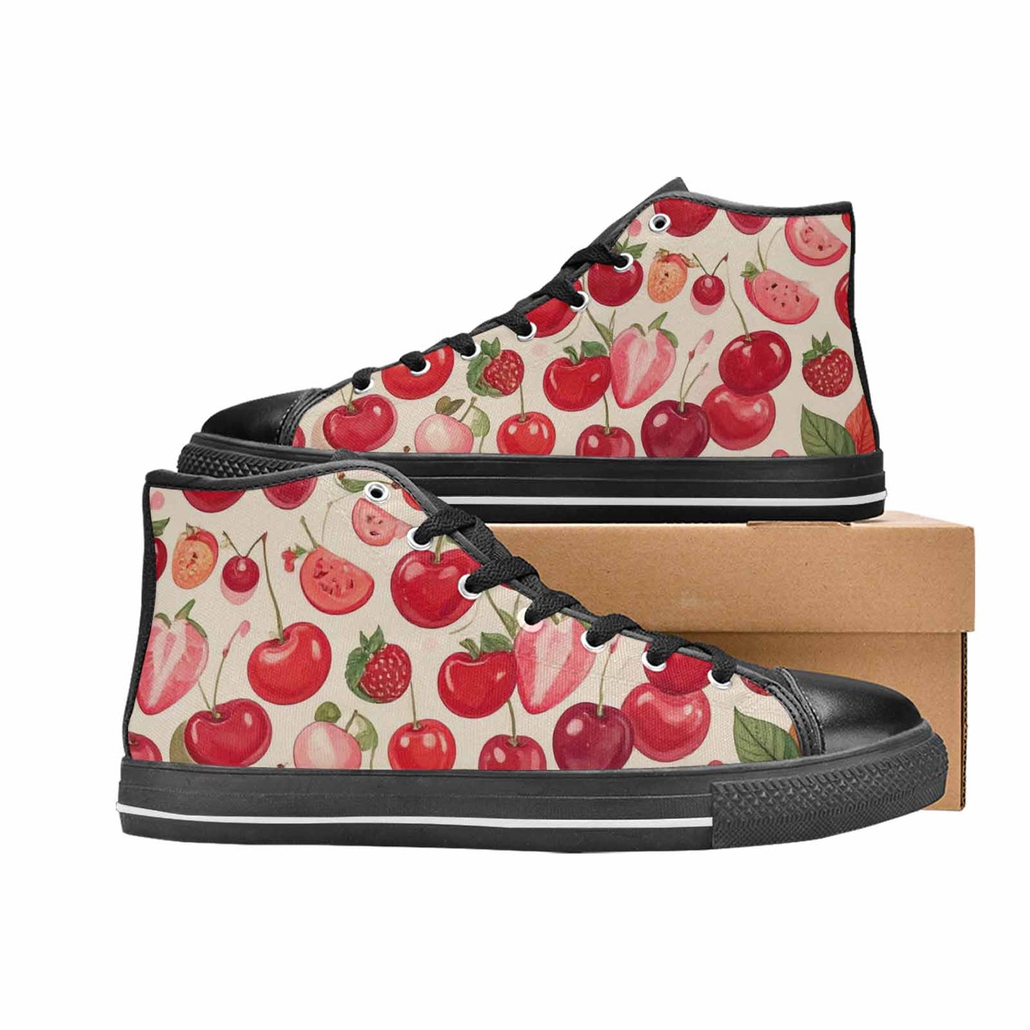 MEN'S Cherry Fruit Print High Top Canvas Aesthetic Sneakers