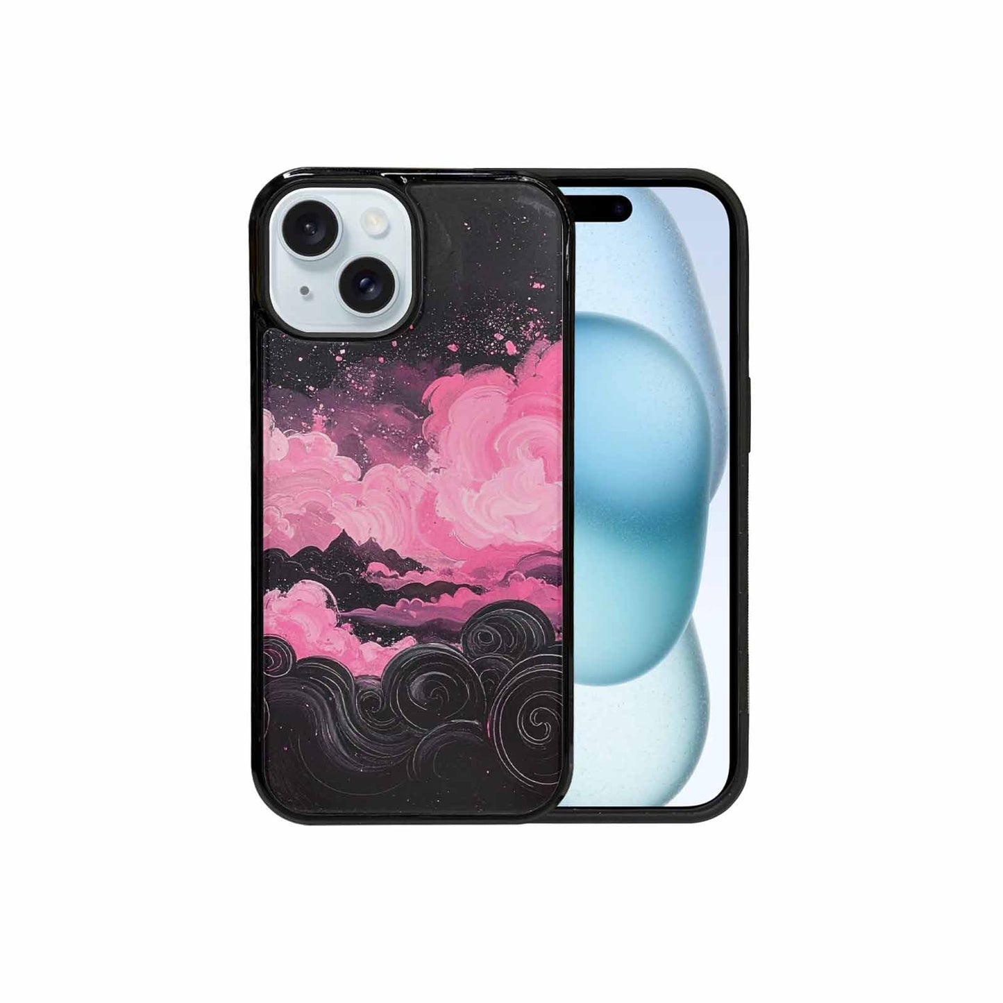 iPhone 15 Case — Van Gogh Swirl Black Pink Ink, Custom Designed Case Cover