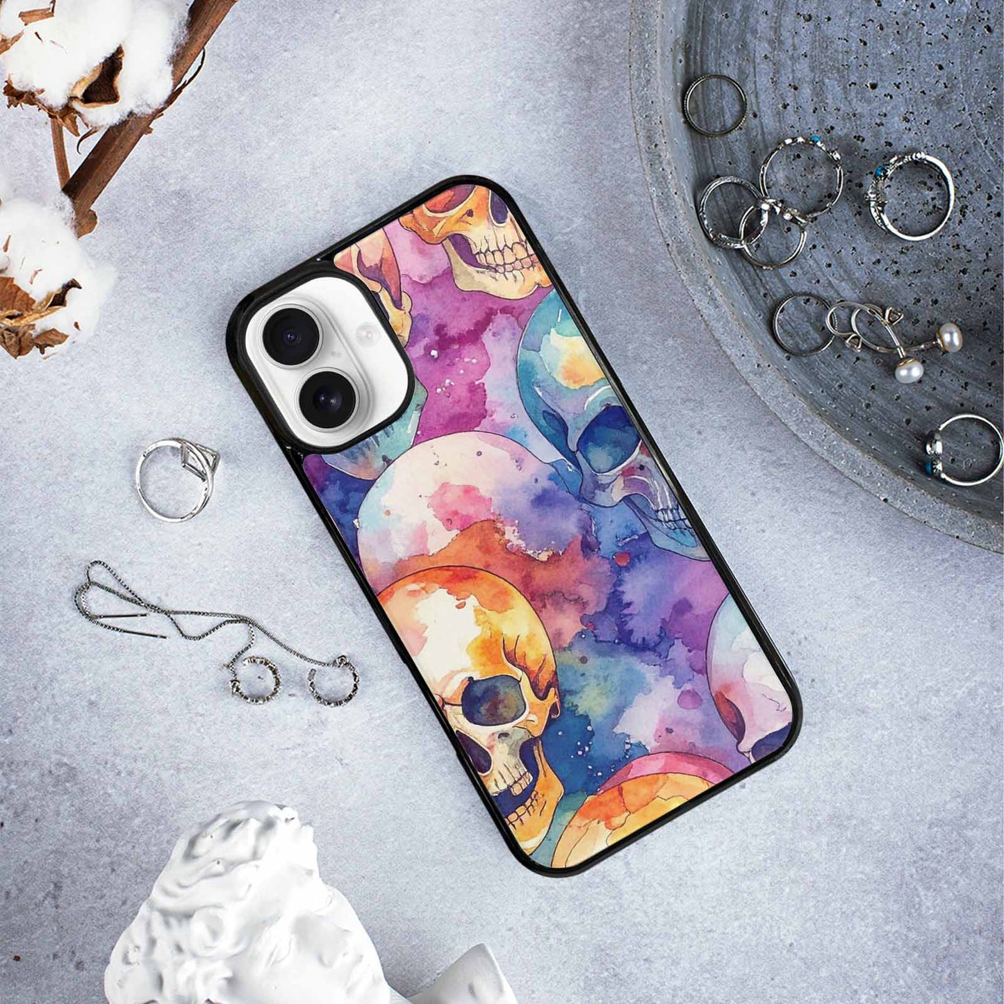 iPhone 16 Plus Case — Kulls Watercolor Skulls Small Skull Pattern, Custom Made Phone Cover