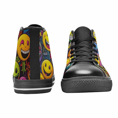 WOMEN'S Yellow Smiley Face High Top Canvas Y2K Custom Shoes
