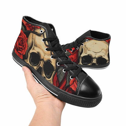 MEN'S Skulls Roses Bold Pen Ink High Top Canvas Aesthetic Shoes