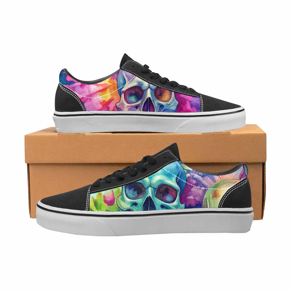 MEN'S Tie Dye Skulls Print Canvas Lace-Up Grunge Sneakers