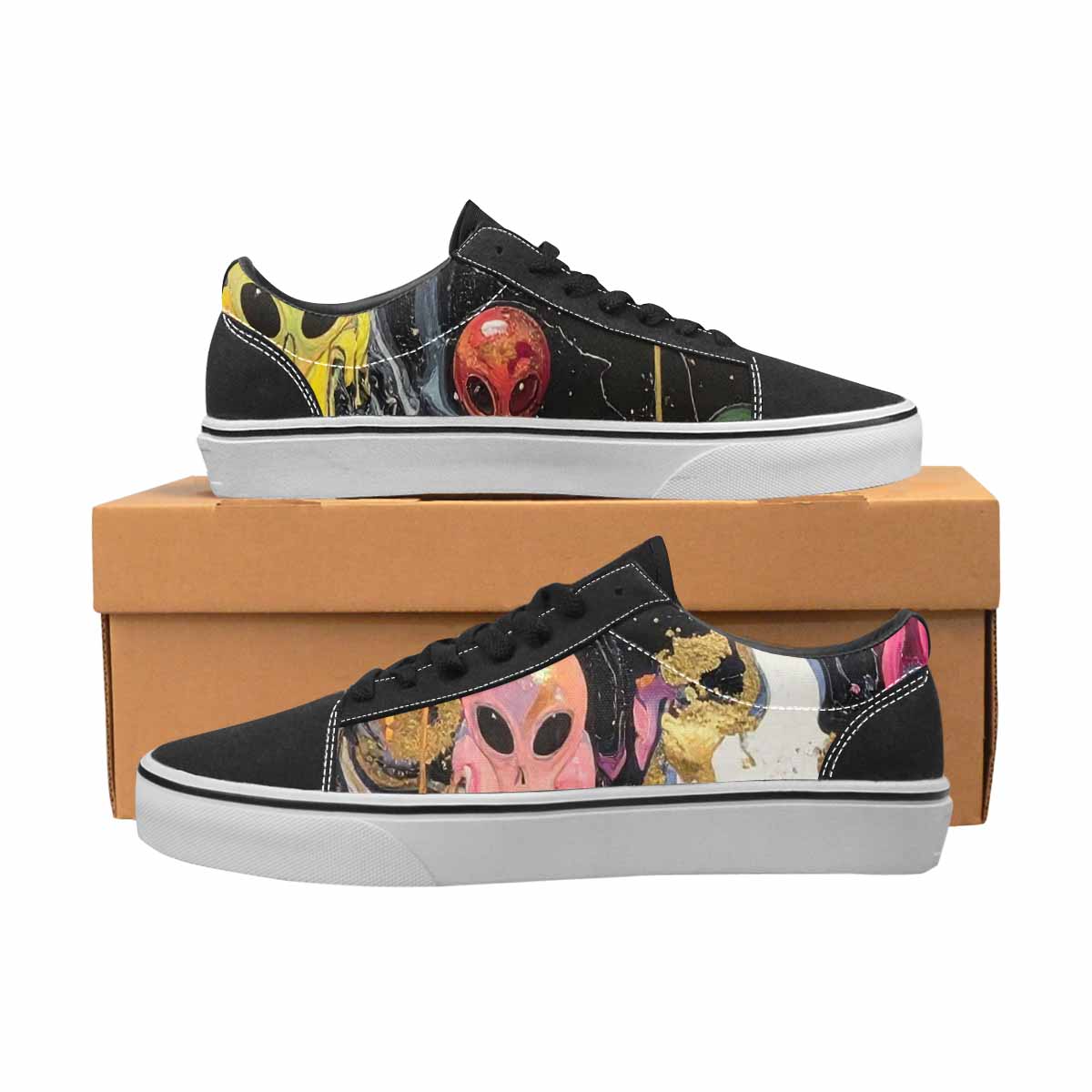 WOMEN'S Aliens  Marble Melting Lace-Up Canvas Vibrant Chaos Custom Sneakers
