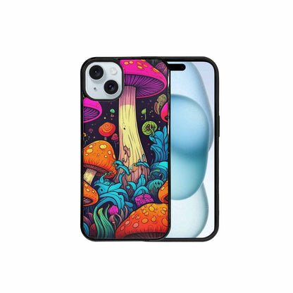 iPhone 15 Plus Case — Psychedelic Mushroom Cartoon Pattern, Custom Printed Phone Case