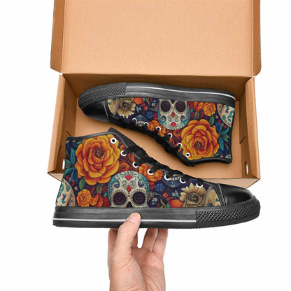 WOMEN'S Skull High Top Canvas Vibrant Chaos Sneakers