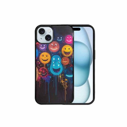 iPhone 15 Plus Case — Smiley Faces Glow Smiley Faces Pattern, Custom Made Phone Cover