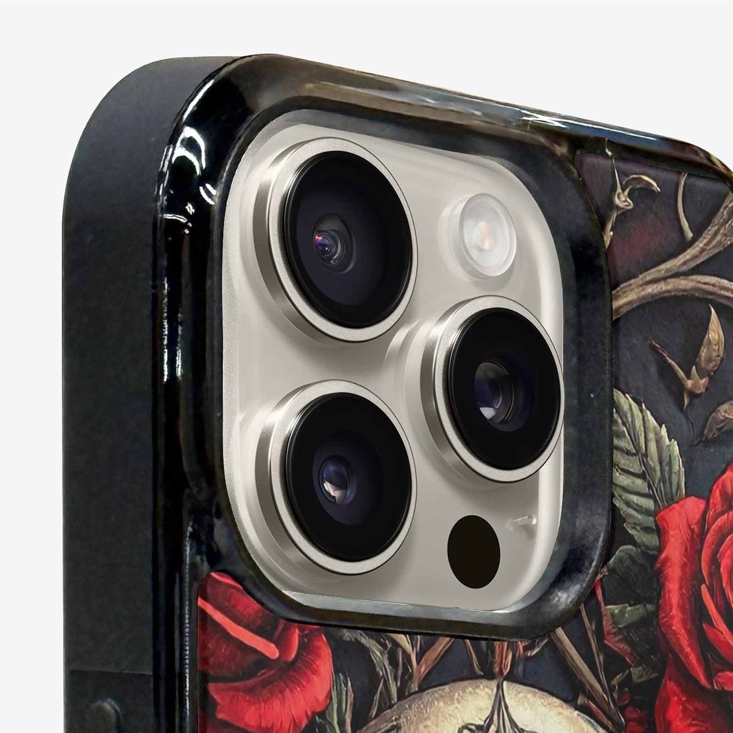 iPhone 15 Pro Max Case — Gothic Skulls Roses, Unique Phone Case Design
