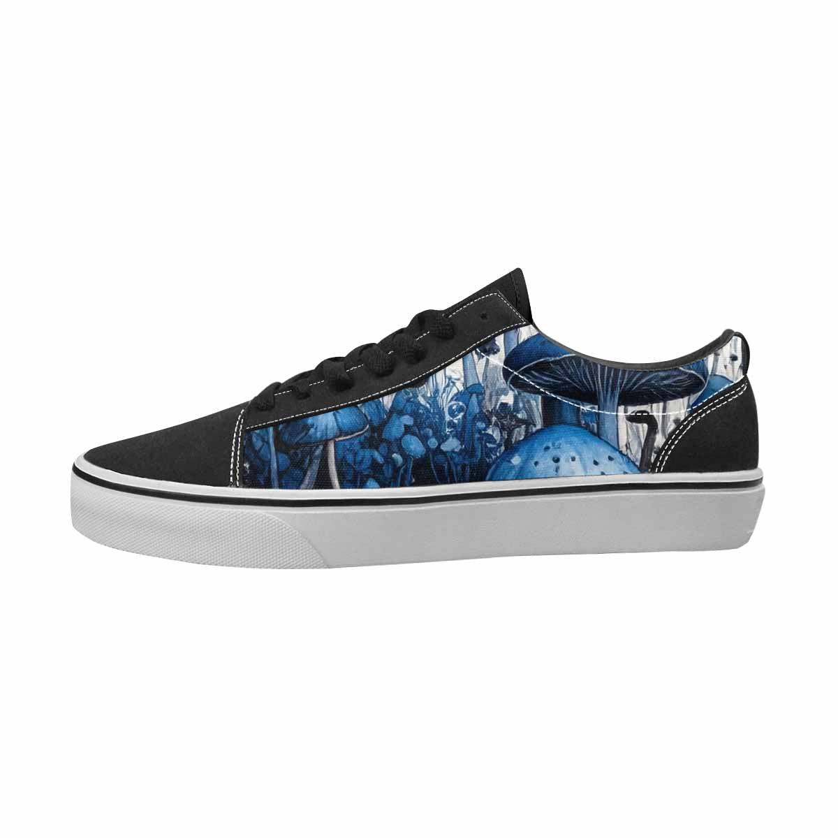 MEN'S Mushrooms Black & Blue Ink Canvas Original Design Kaleidoscope Custom Shoes