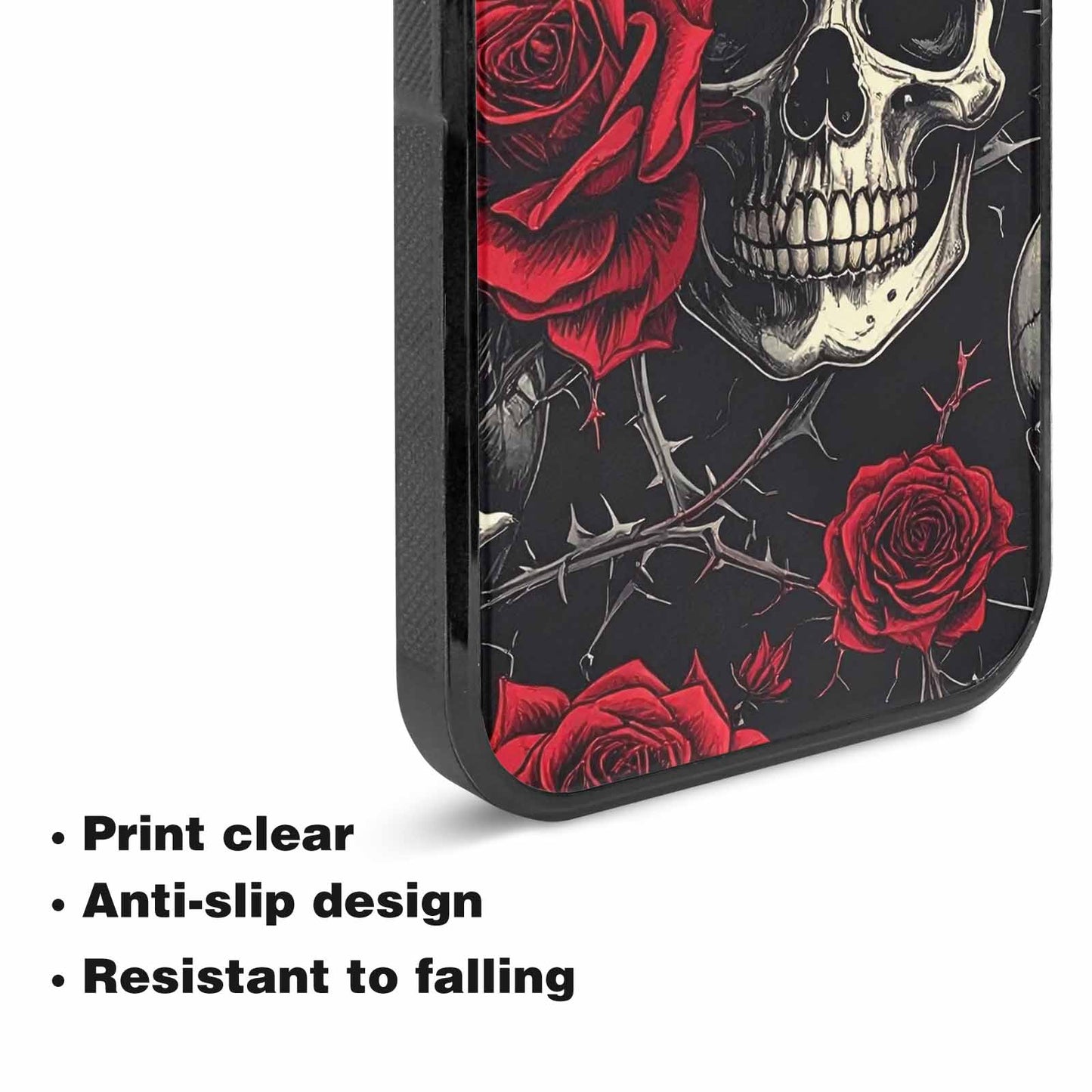 iPhone 15 Plus Case — Ornate Gothic Skulls Roses, Custom Printed Phone Case