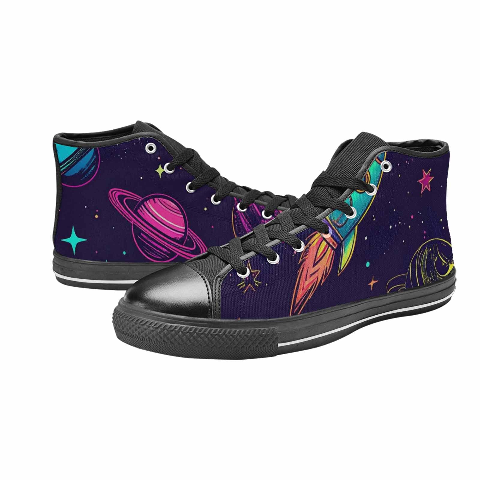 WOMEN'S Space Galaxy Astronaut High Top Canvas Grunge Custom Sneakers