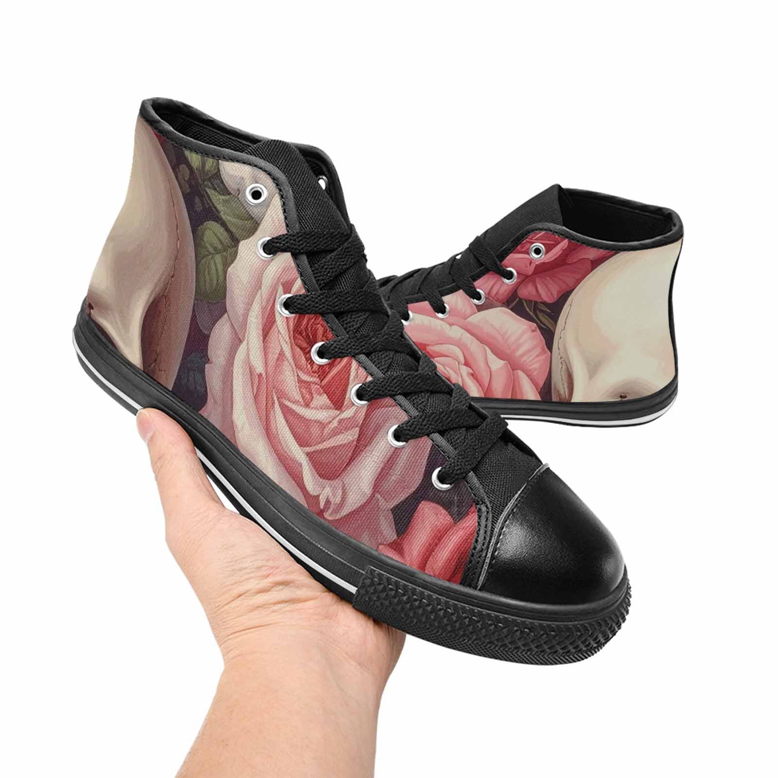 MEN'S Skulls Roses Soft Airbrush High Top Canvas Surreal Custom Sneakers