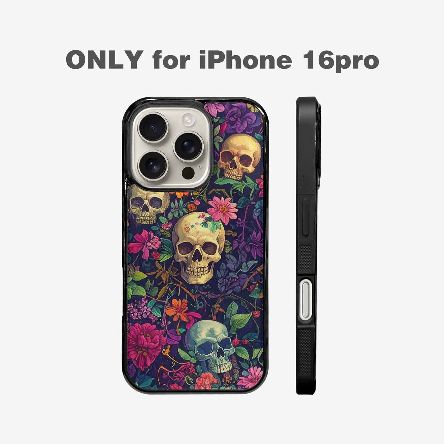iPhone 16 Pro Case — Skulls Botanicalskulls Pattern, Unique Phone Case Design