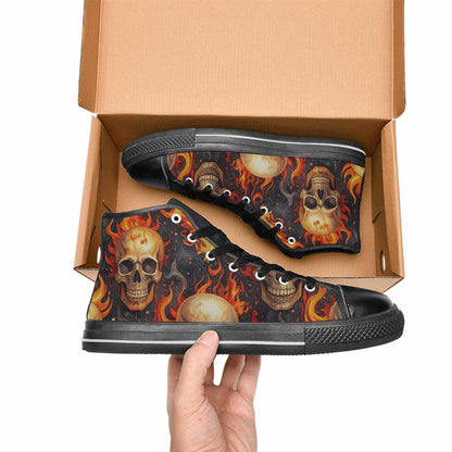 WOMEN'S Skulls - Flaming High Top Canvas Neon Fantasy Custom Sneakers