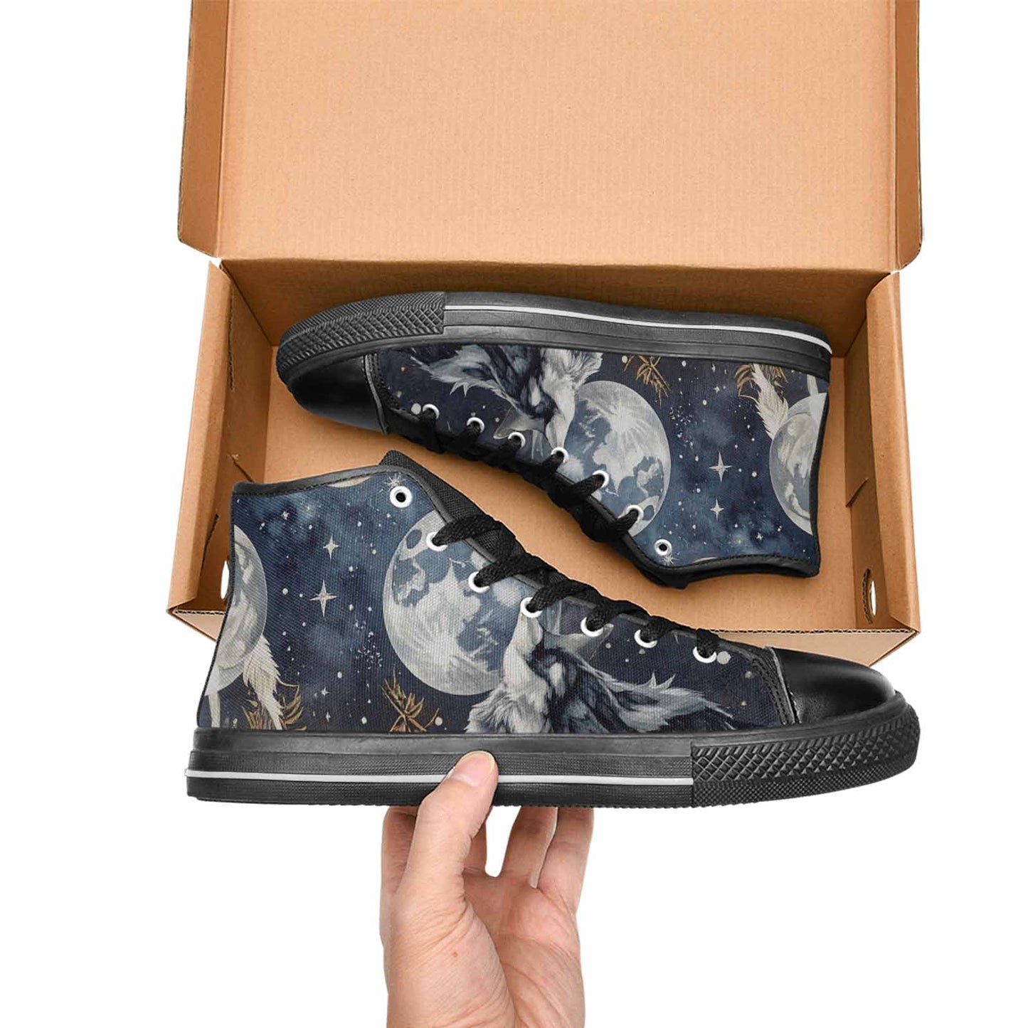 WOMEN'S Wolf Silhouette Moon High Top Canvas Aesthetic Custom Sneakers