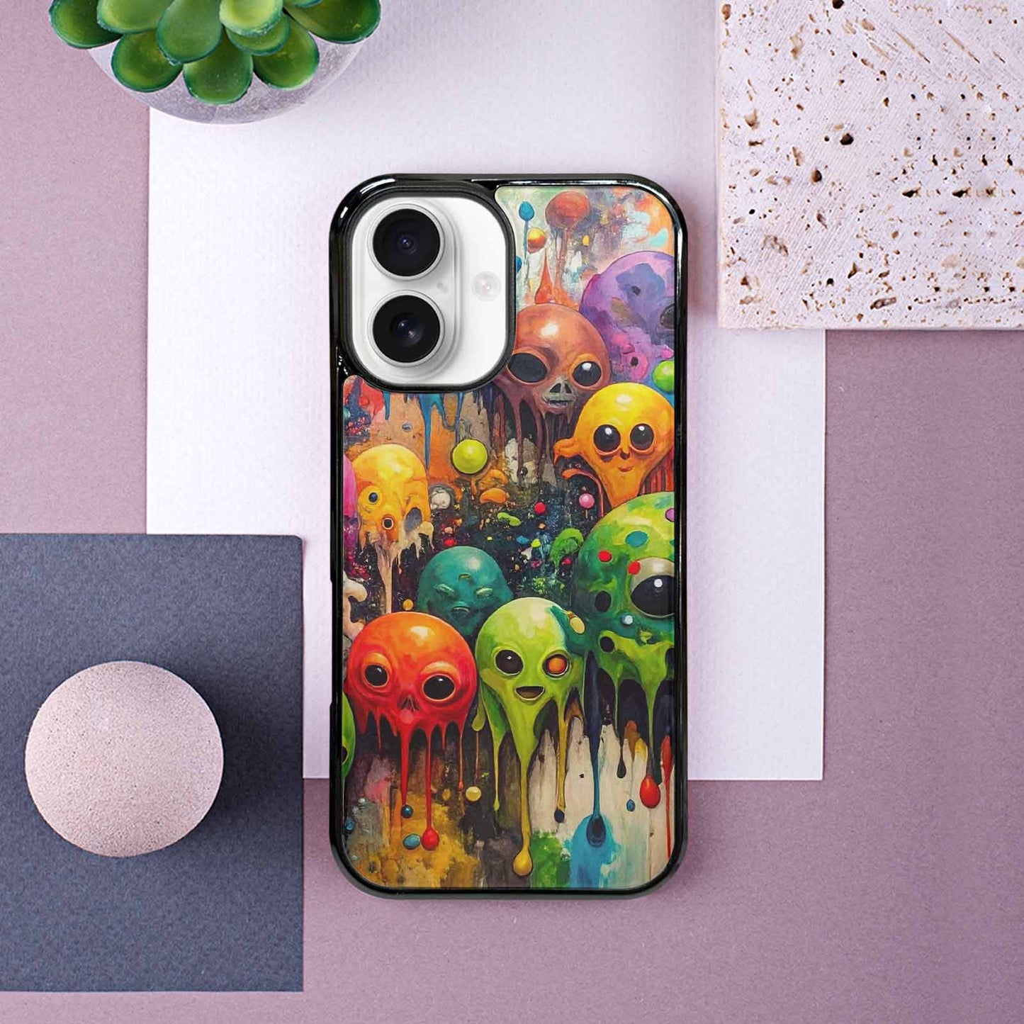 iPhone 16 Case — Aliens Camomelting Aliens Patt Tuu, Custom Art Phone Cover